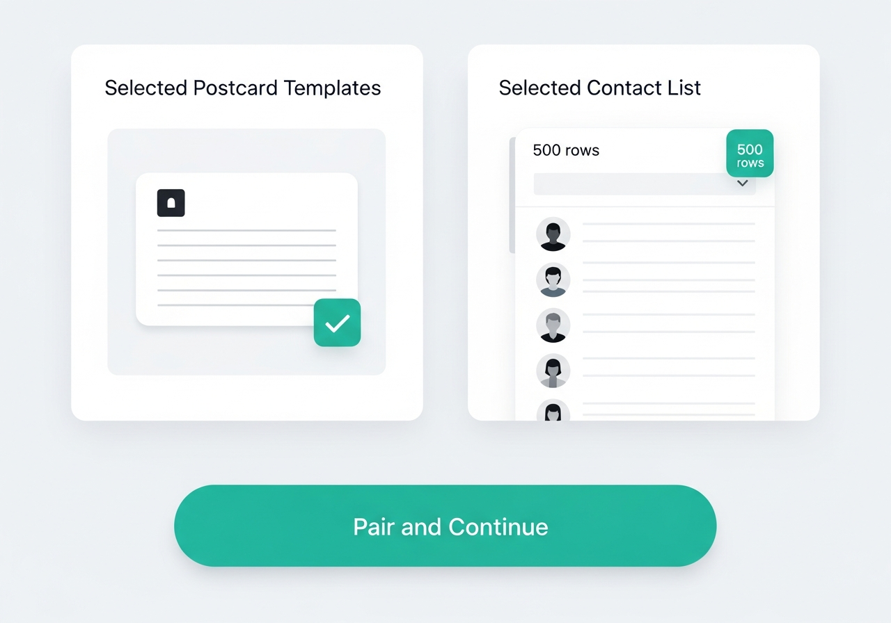 Compose feature showing template and contact list pairing interface